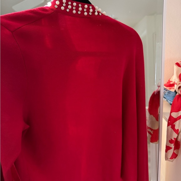 Adrianna Papell Haute Red Cardigan with Pearl Details - Picture 4 of 4
